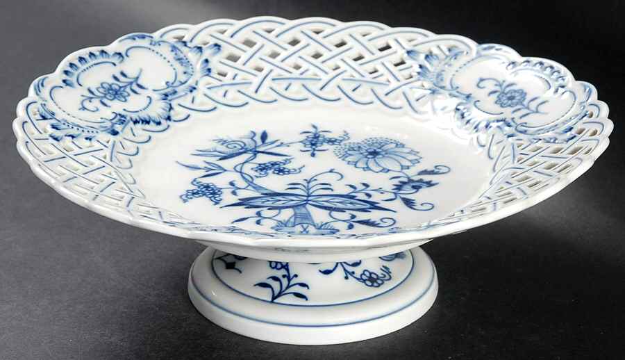 Blue Onion (Pierced, No Trim) Round Compote (Height X Width) by Meissen (Germany)-1