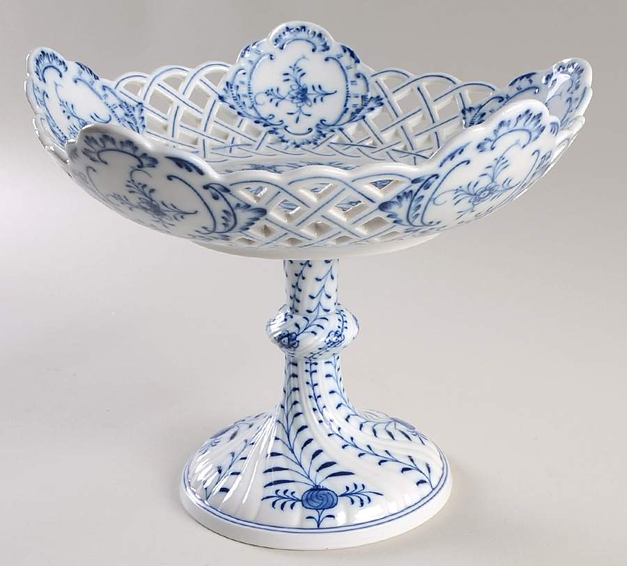 Blue Onion (Pierced, No Trim) Round Compote (Height X Width) by Meissen (Germany)-1
