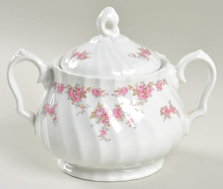 Brides Bouquet, Swirl, No Gold  Sugar Bowl & Lid by Myott Staffordshire-1