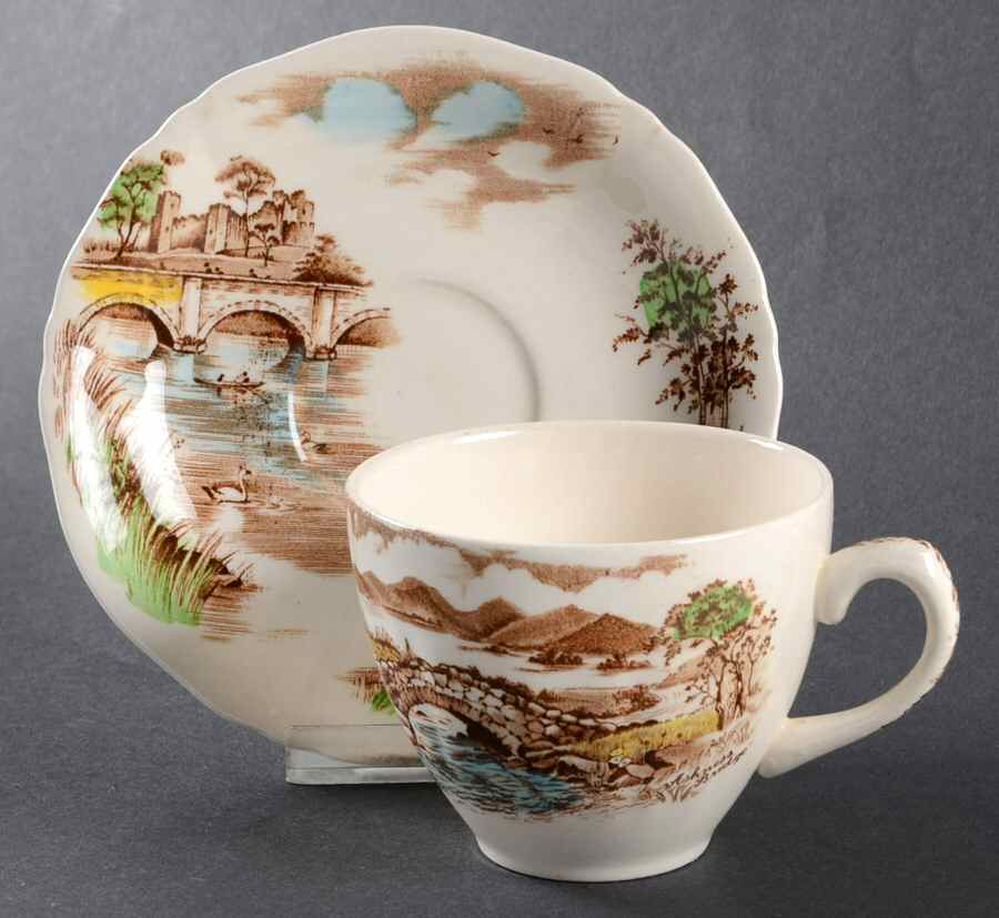 English Bridges Flat Cup & Saucer Set by Alfred Meakin-1