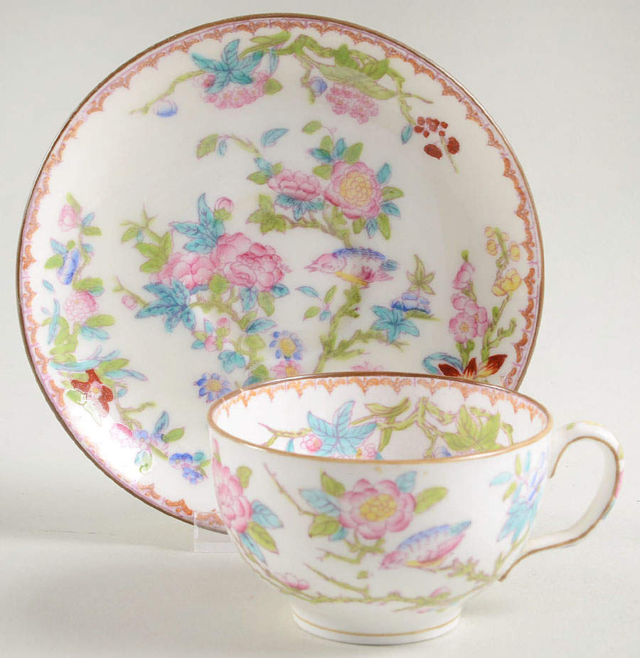 Cuckoo (Smooth, White, Globe Bks) Flat Cup & Saucer Set by Minton-1