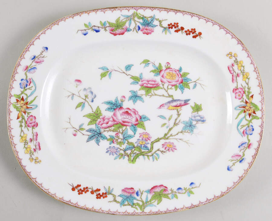 Cuckoo (Smooth, White, Globe Bks) 12" Oval Serving Platter by Minton-1
