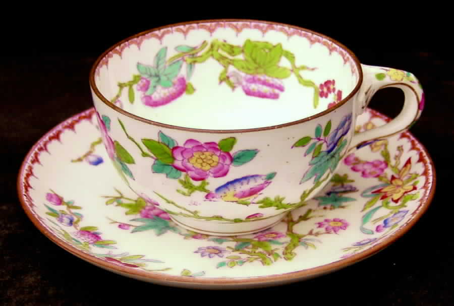 Cuckoo (Smooth, White, Globe Bks) Flat Cup & Saucer Set by Minton-1