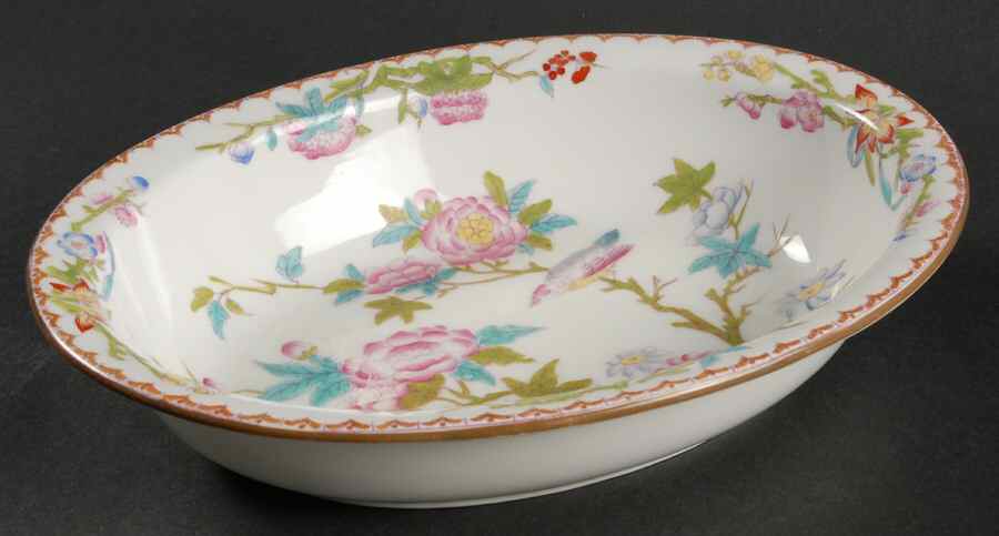 Cuckoo (Smooth, White, Globe Bks) 9" Oval Vegetable Bowl by Minton-1