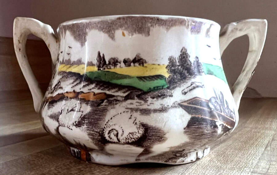 Pastoral Brown Multicolor Sugar Bowl No Lid by Alfred Meakin-1