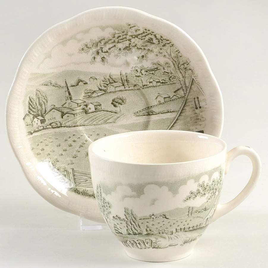 Home Pastures Green Flat Cup & Saucer Set by Alfred Meakin-1