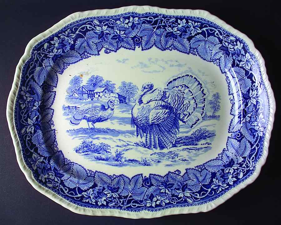 Vista Blue (Turkey Center) 19" Oval Serving Platter by Mason's-1