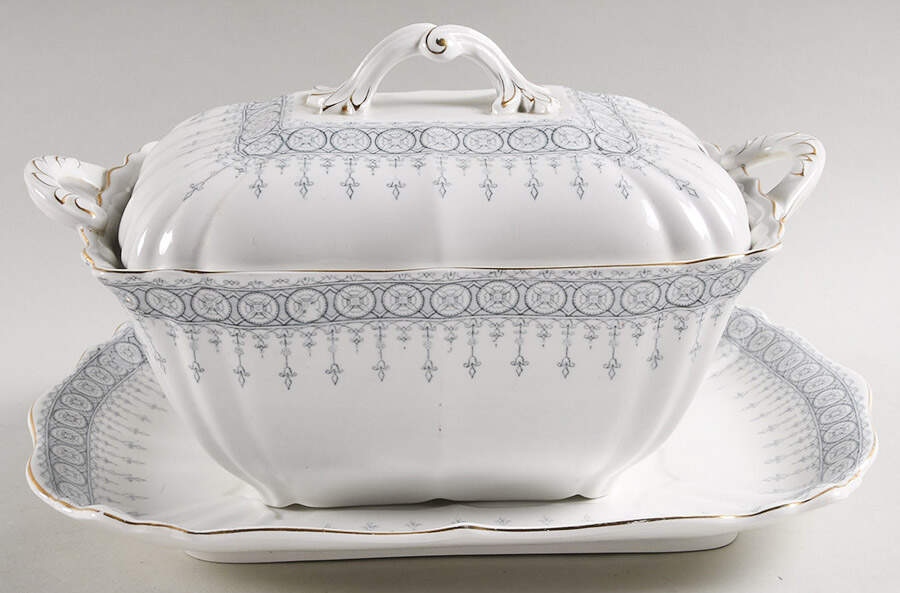 Premiere Blue Gray Tureen & Lid w/Underplate by John Maddock & Sons-1