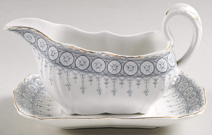 Premiere Blue Gray Gravy Boat & Underplate by John Maddock & Sons-1
