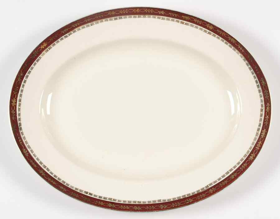 Kingsdale Maroon (White) 14" Oval Serving Platter by Alfred Meakin-1