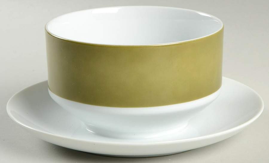 Tawny Green Gravy Boat with Attached Underplate by Mikasa-1