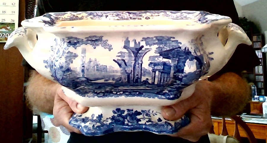 Fountains Blue Tureen & Lid w/Ladle & Underplate by Mason's-1