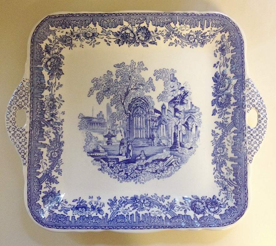 Fountains Blue Square Handled Cake Plate by Mason's-1