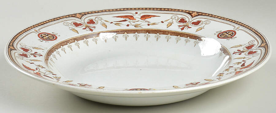 Berlin Bird Gray, Rust and Tan Large Rim Soup Bowl by Minton-1