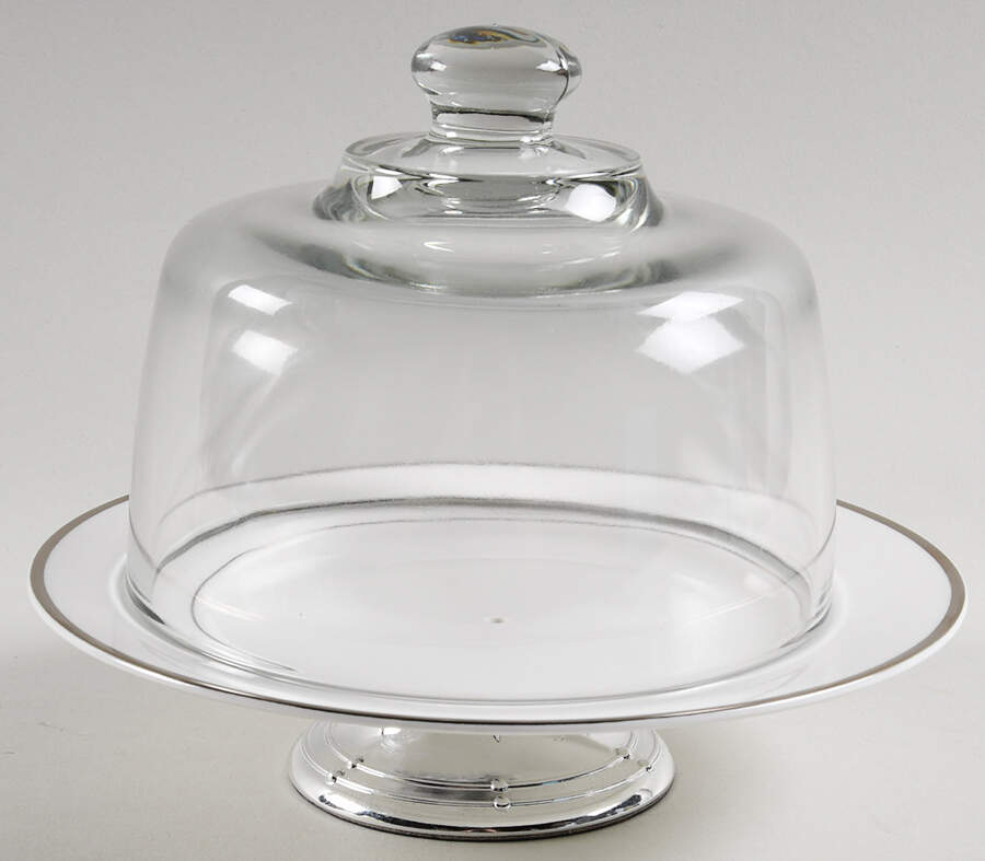 Cameo Platinum 6 1/2"-7 1/2" Footed Cheese Plate w/ Glass Dome HC by Mikasa-1