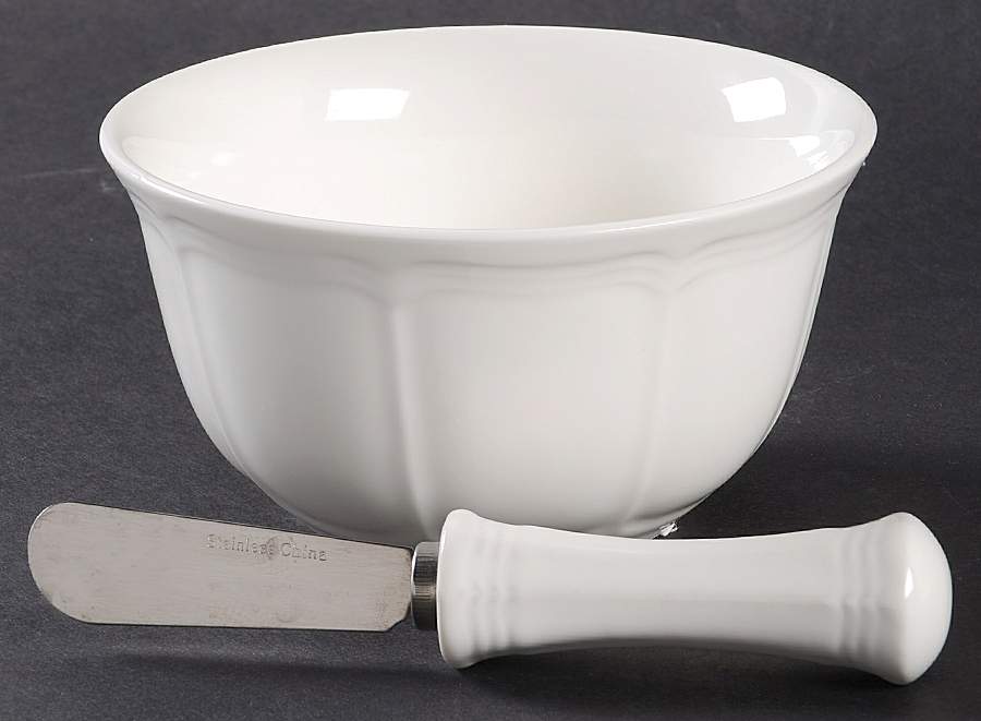 Antique White (Not Bone) Dip Bowl & Spreader Set by Mikasa-1