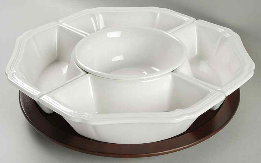 Antique White (Not Bone) Lazy Susan-6 Pc(4 Sides, Center & Wood Base) by Mikasa-1