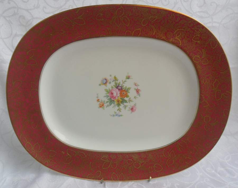 Brocade Burgundy 15" Oval Serving Platter by Minton-1