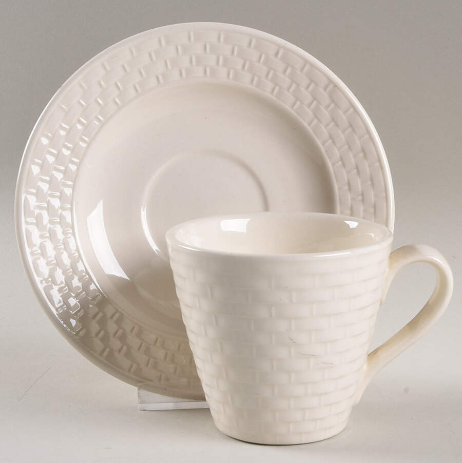 Wicker White Flat Cup & Saucer Set by Metlox - Poppytrail - Vernon-1