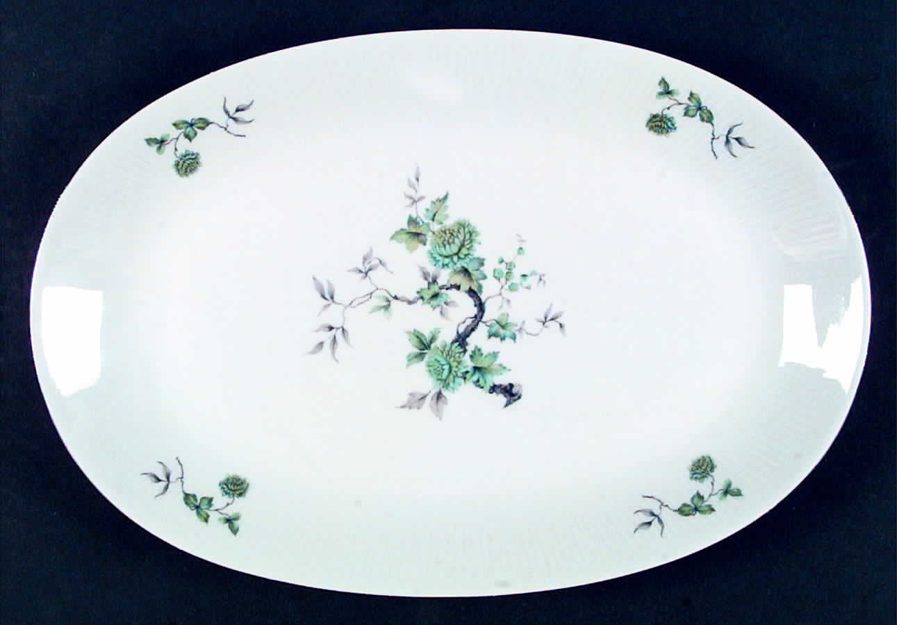 Green Ming (Platinum Trim) 13" Oval Serving Platter by Mitterteich-1