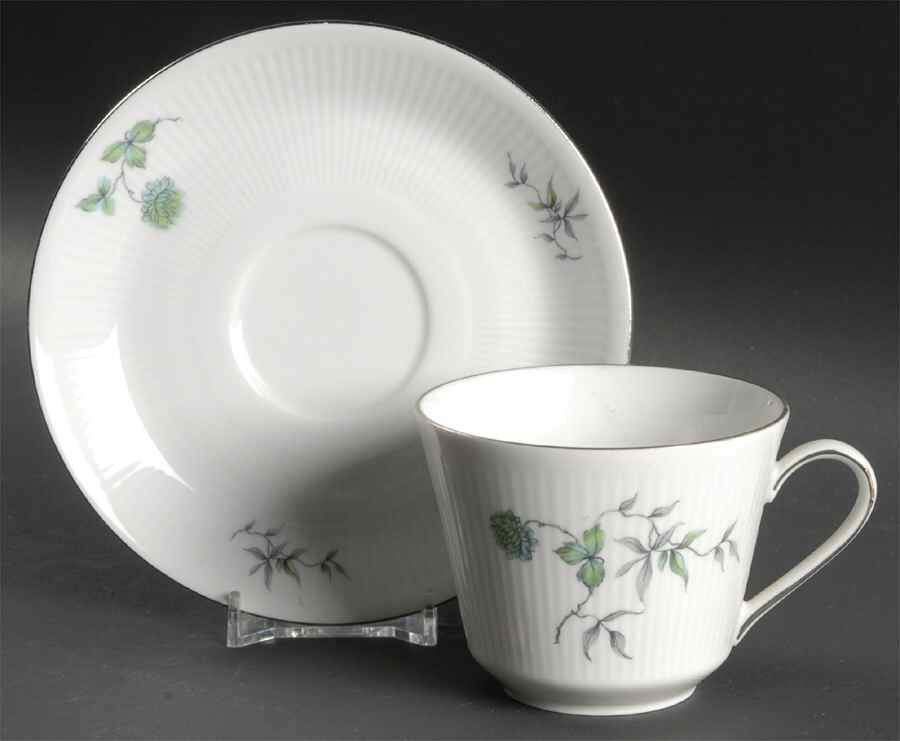 Green Ming (Platinum Trim) Flat Cup & Saucer Set by Mitterteich-1