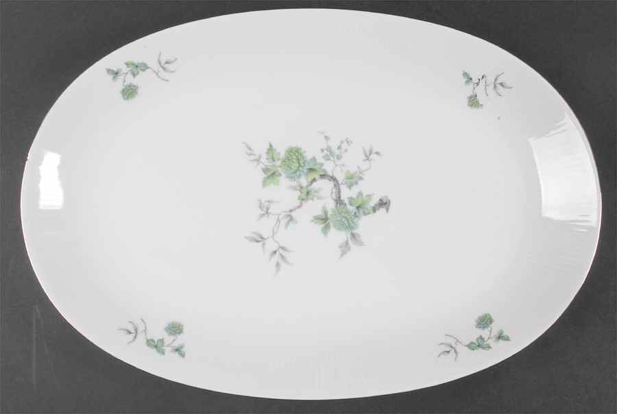 Green Ming (Platinum Trim) 15" Oval Serving Platter by Mitterteich-1