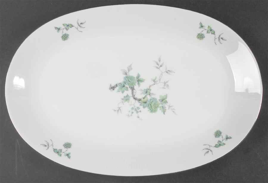 Green Ming (Platinum Trim) 14" Oval Serving Platter by Mitterteich-1