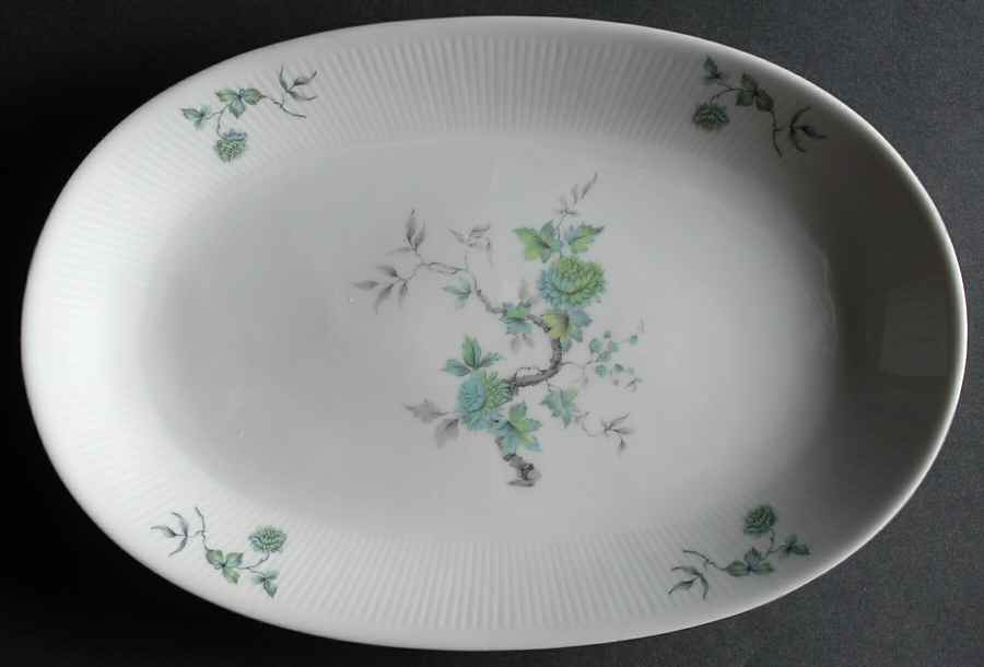 Green Ming (Platinum Trim) 12" Oval Serving Platter by Mitterteich-1