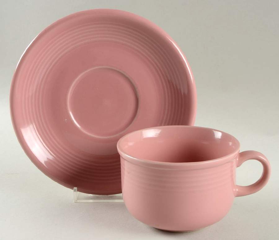 Color Connection Pink Flat Cup & Saucer Set by Montgomery Ward-1
