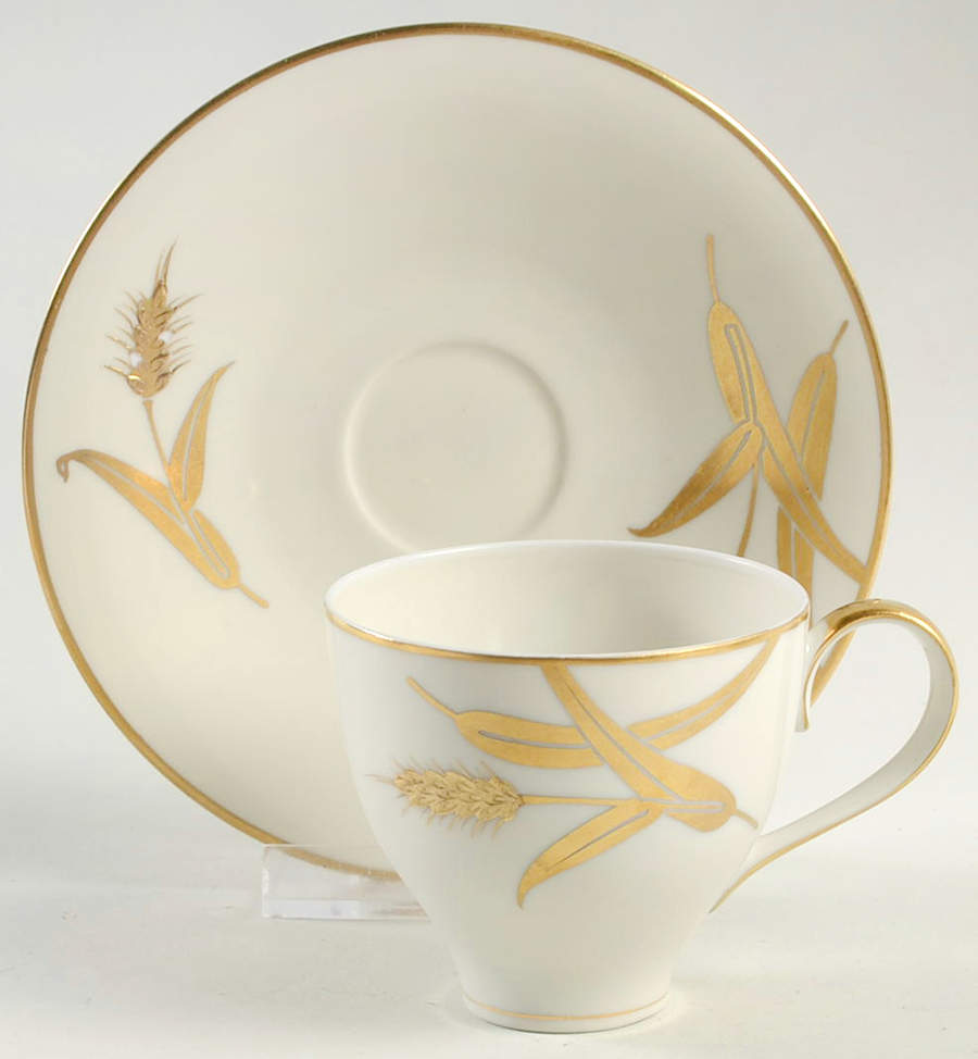 Midas (Cream Background, Japan) Footed Demitasse Cup & Saucer Set by Meito-1