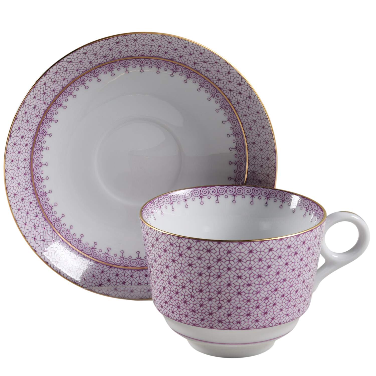 Plum Lace Footed Cup & Saucer Set by Mottahedeh-1