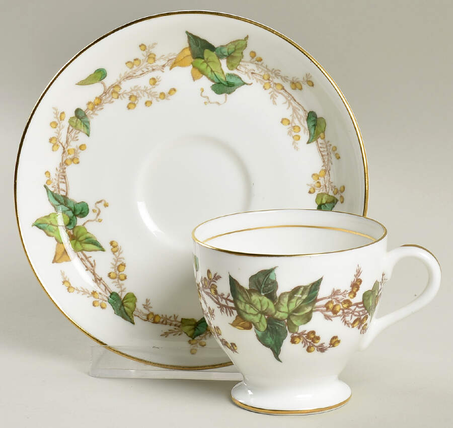 Lothian (Globe Backstamp) Footed Demitasse Cup & Saucer Set by Minton-1