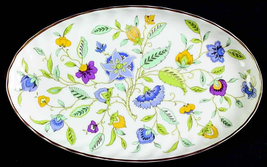 Haddon Hall Blue (Gold Trim) Small Oval Tray by Minton-1