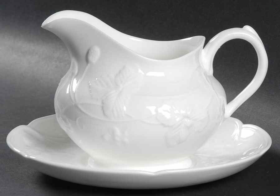 Victoria Strawberry White Gravy Boat & Underplate by Minton-1