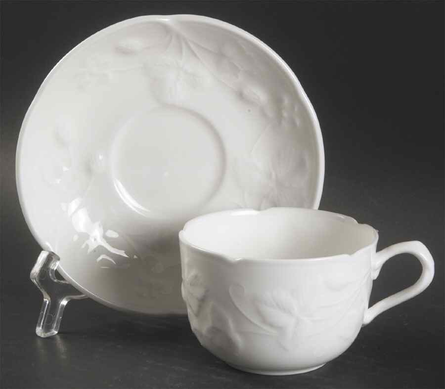 Victoria Strawberry White Flat Cup & Saucer Set by Minton-1