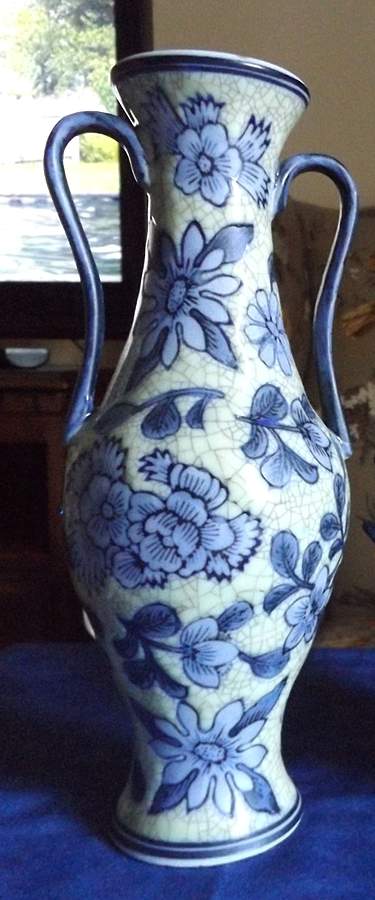 China Blue 11" Handled Vase by Seymour Mann-1