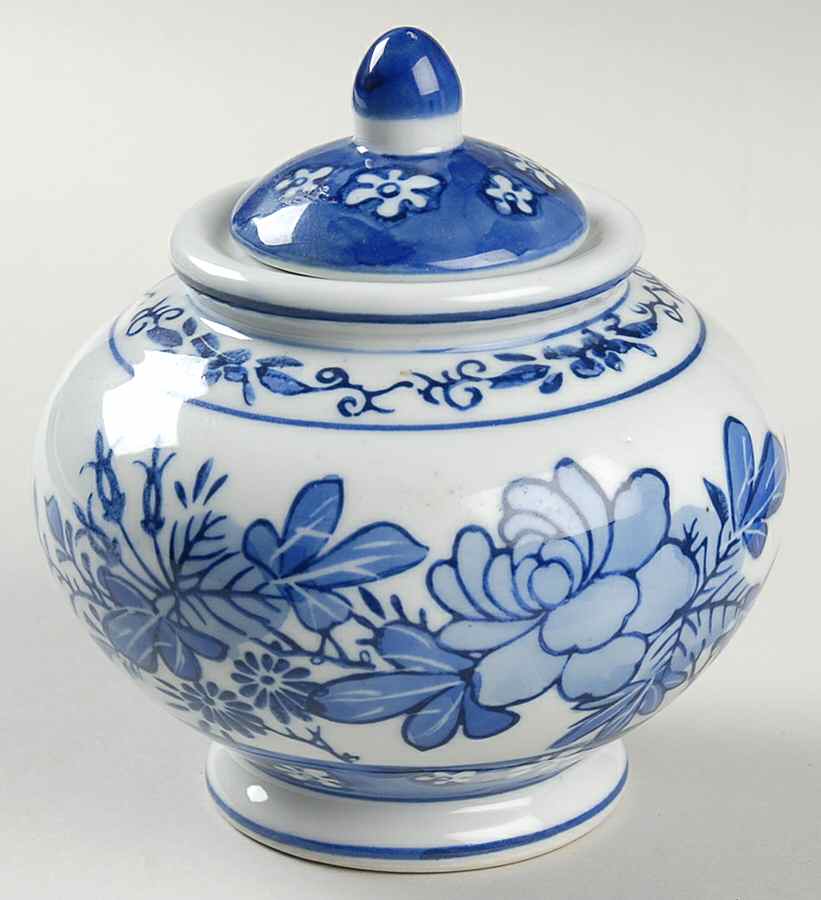 China Blue Sugar Bowl & Lid by Seymour Mann-1