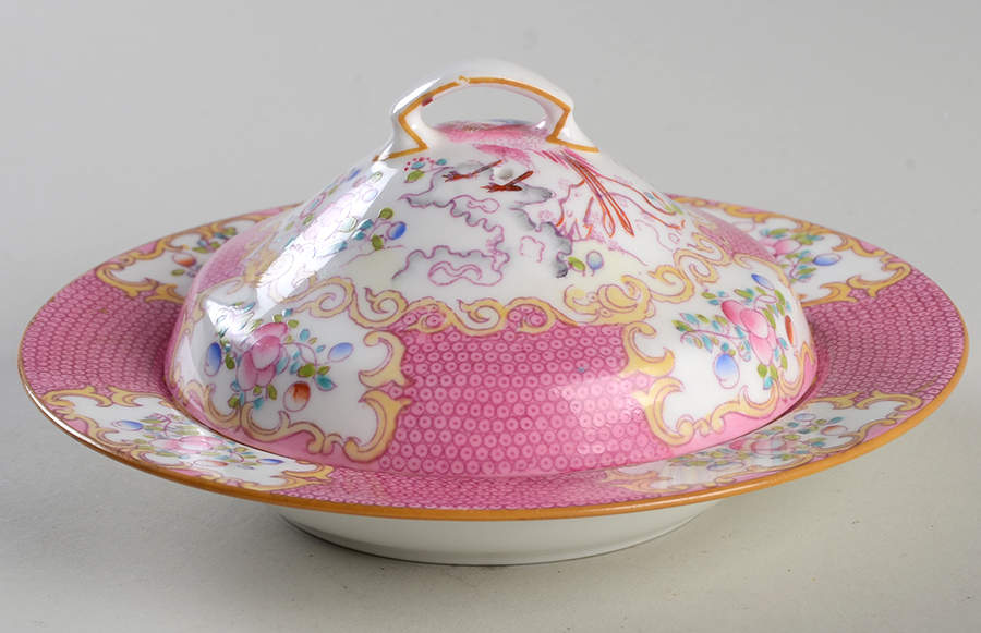 Cockatrice Pink (Smooth, Globe Backstamp) Mini Round Covered Butter by Minton-1