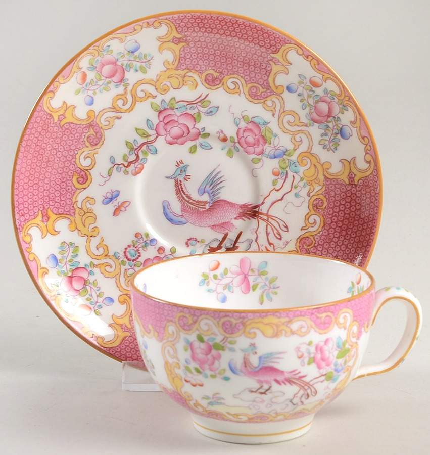 Cockatrice Pink (Smooth, Globe Backstamp) Flat Cup & Saucer Set by Minton-1