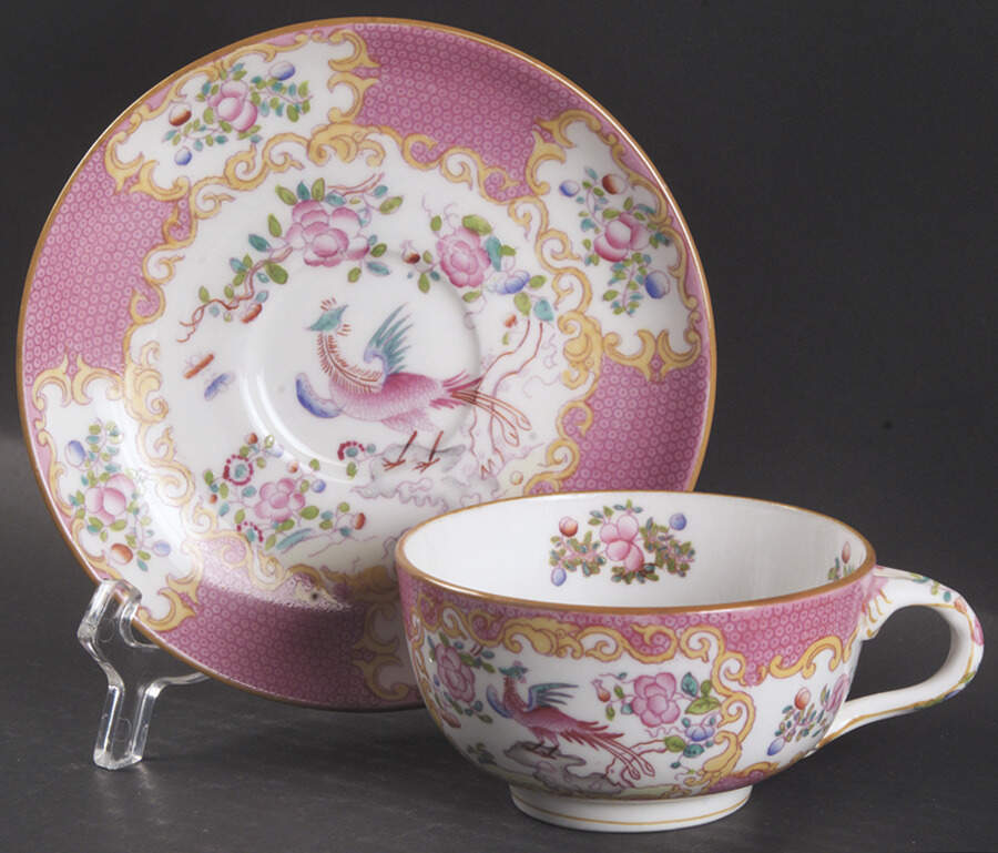 Cockatrice Pink (Smooth, Globe Backstamp) Flat Cup & Saucer Set by Minton-1