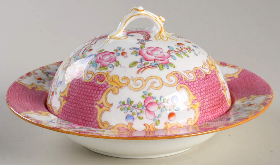 Cockatrice Pink (Smooth, Globe Backstamp) Round Covered Butter by Minton-1