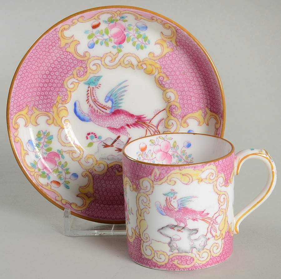Cockatrice Pink (Smooth, Globe Backstamp) Flat Demitasse Cup & Saucer Set by Minton-1