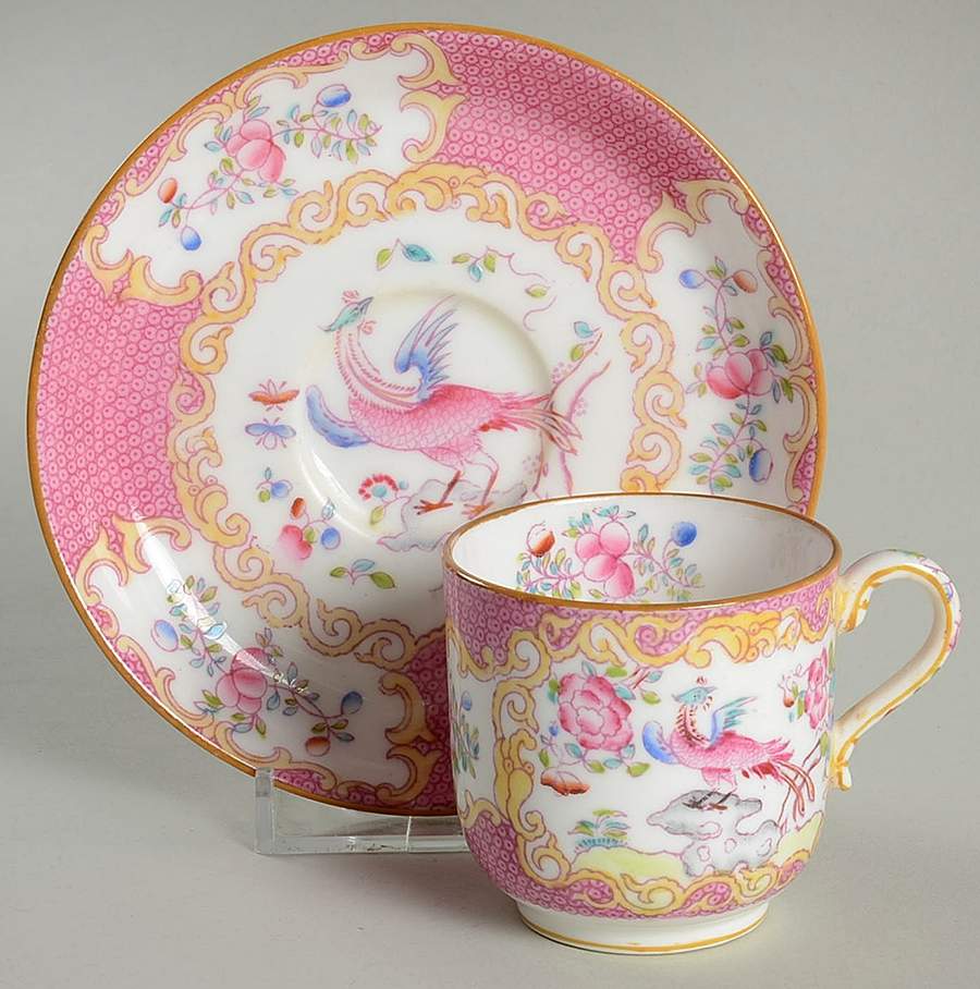 Cockatrice Pink (Smooth, Globe Backstamp) Flat Demitasse Cup & Saucer Set by Minton-1