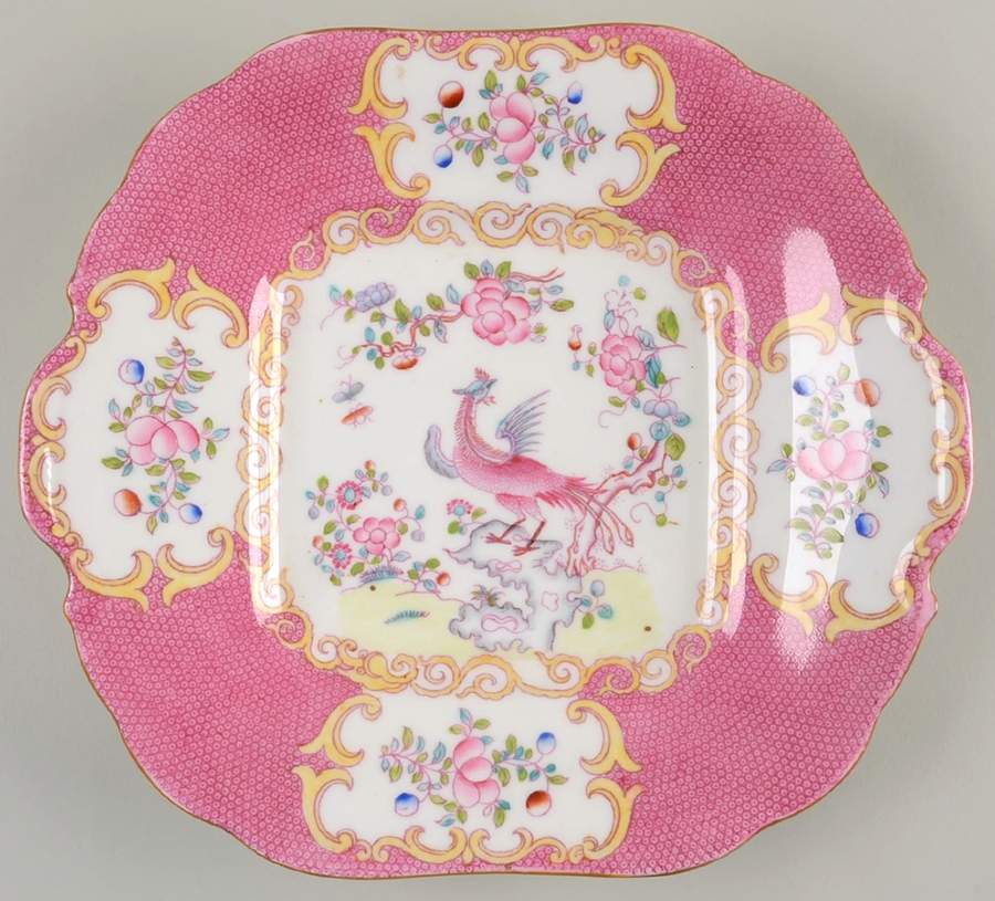 Cockatrice Pink (Smooth, Globe Backstamp) Square Handled Cake Plate by Minton-1