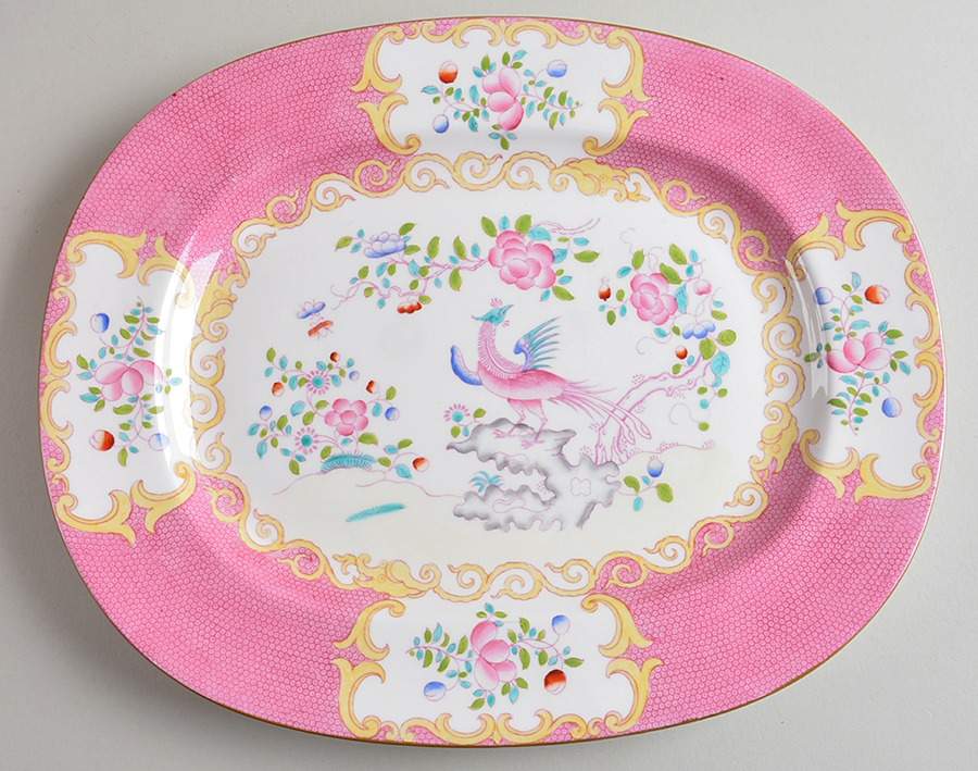 Cockatrice Pink (Smooth, Globe Backstamp) 12" Oval Serving Platter by Minton-1