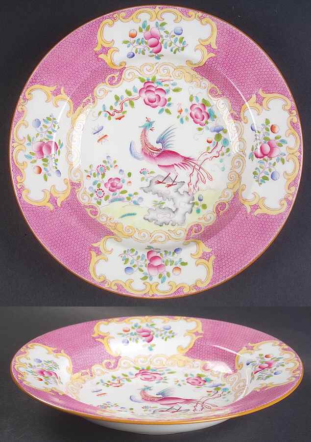 Cockatrice Pink (Smooth, Globe Backstamp) Rim Soup Bowl by Minton-1