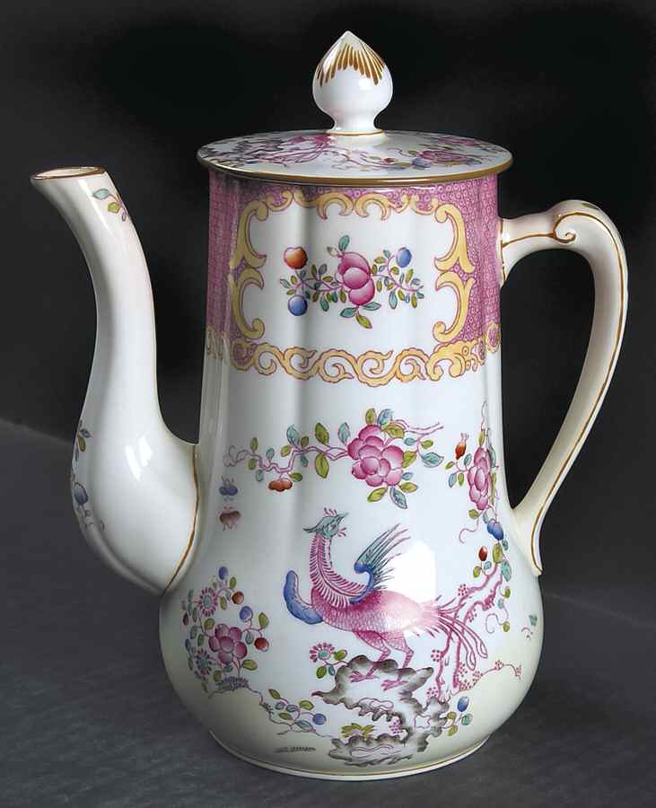 Cockatrice Pink (Smooth, Globe Backstamp) Coffee Pot & Lid by Minton-1