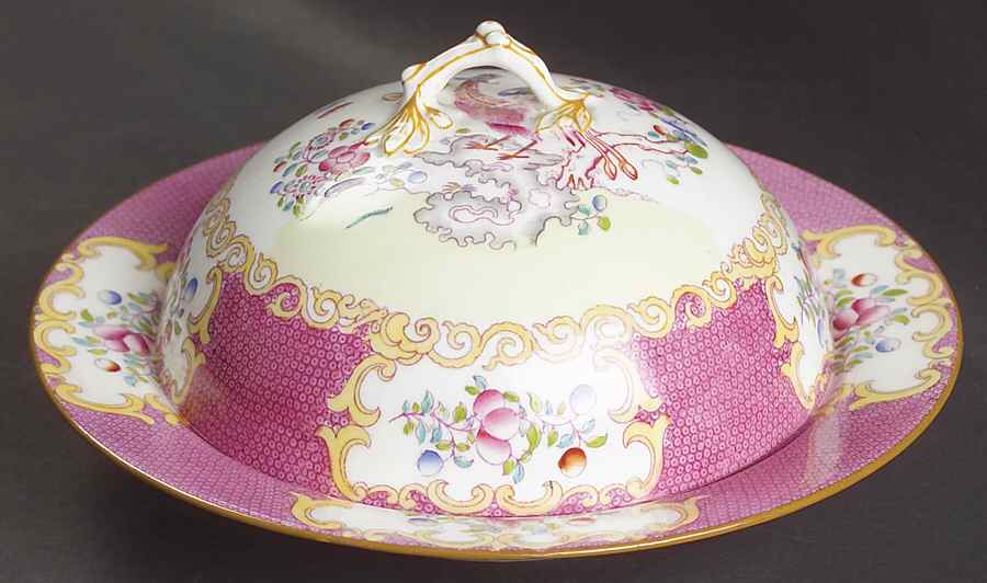 Cockatrice Pink (Smooth, Globe Backstamp) Muffin Dish & Lid by Minton-1