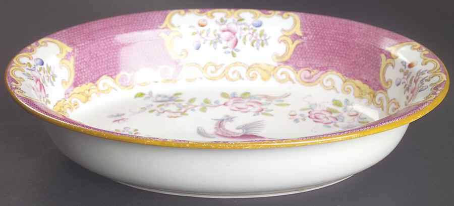 Cockatrice Pink (Smooth, Globe Backstamp) 10" Oval Vegetable Bowl by Minton-1