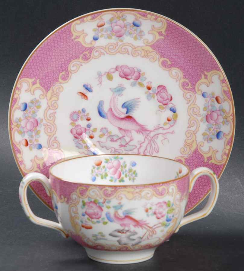 Cockatrice Pink (Smooth, Globe Backstamp) Flat Bouillon Cup & Saucer by Minton-1